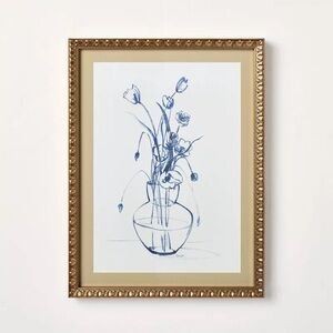 12"x16" Blue Floral Art Sketch Framed Wall Art - Hearth & Hand with Magnolia